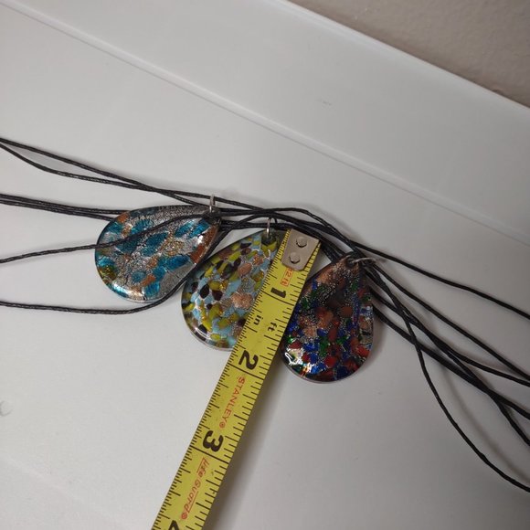 Set Of 3 Colorful Glass Teardrop Shaped Pendant Necklaces 20 Inches Long - Picture 12 of 15